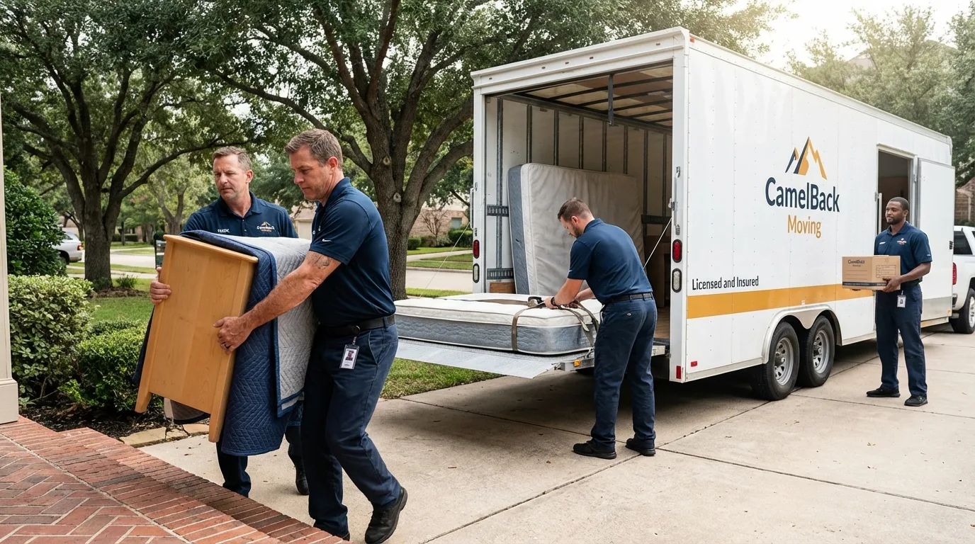 Crew loading residential truck for cross-state move from Belding, MI